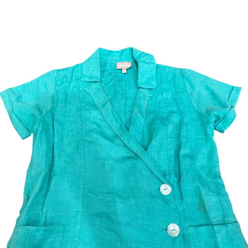 Show Me Your Mumu Bicoastal Blazer Romper Seafoam Linen XS Button Front Summer - Picture 10 of 13